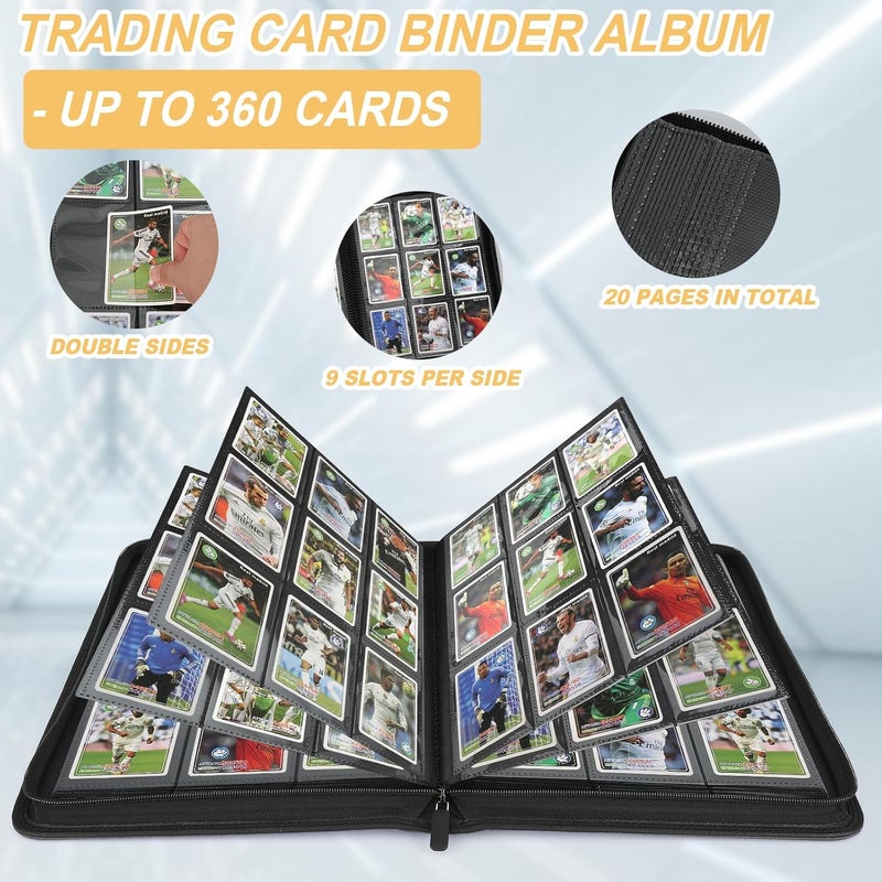 GERMUN Trading Card Binder 9 Pocket, PU Cover Card Binder for 360 Cards, Premium Trading Card Holder Folders, Double Sided Pocket Card Album for MTG, TCG (Carbon Black) - Image 5